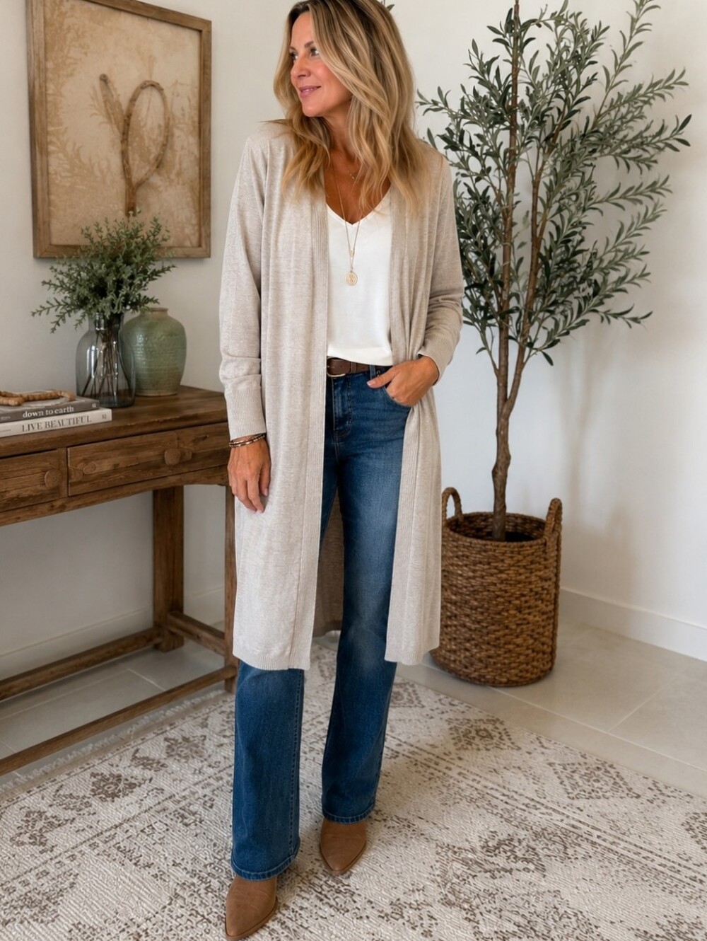 Time and Tru Cream Duster Cardigan XXL Long Open Front Lightweight Knit